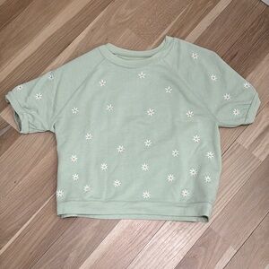 Madewell Green Daisy Embroidered Top